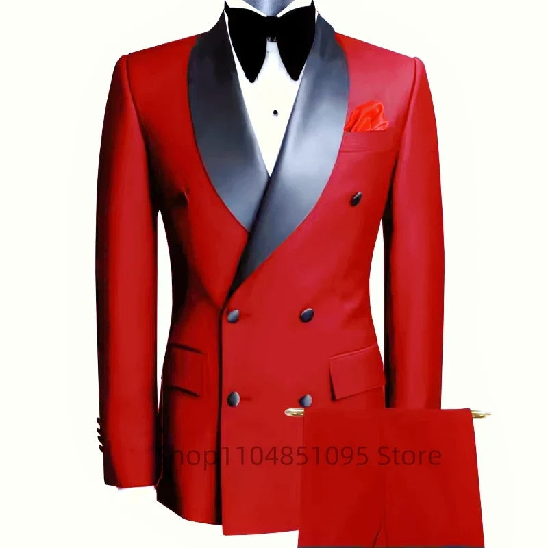 Costume de mariage homme élégant 2 pièces, coupe ajustée, revers châle, blazer croisé, pantalon, costumes de cérémonie pour homme d'affaires, tuxedos de marié