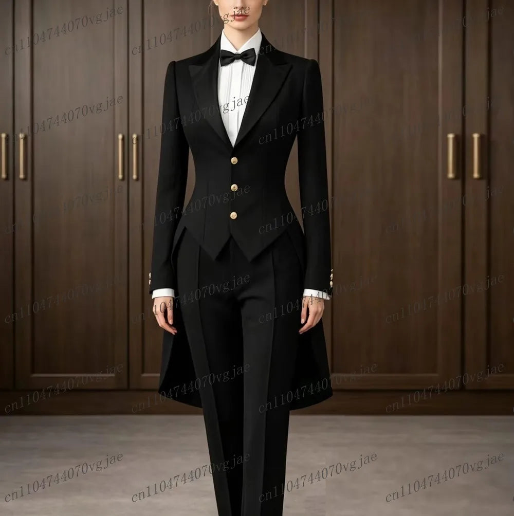 New Black Long Women Suit Formal Business Wedding Party Prom Ladies Mother Girl Tuxedos Costume 2 Piece Set Blazer Pants