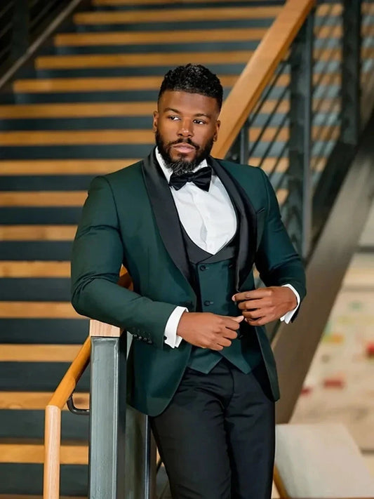 Men Wedding Tuxedos One Button Blazer Groomsmen Shawl Lapel Men Suits Slim fit Groom Wedding/Prom Man Blazer Jacket +Pants+ Vest