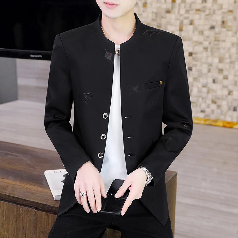 2026 Blazer Fashionable Outdoor Travel Youthful Wedding Versatile Printed Fabric Host Slim-fit Casual Lightweight Men's Blazer