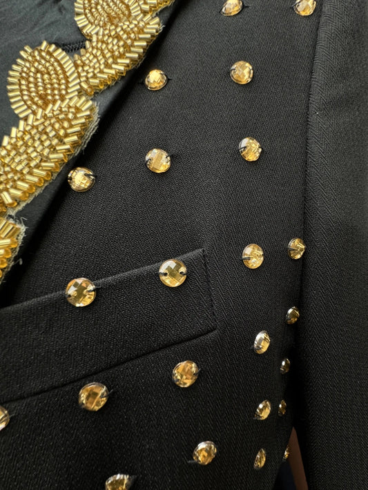 2026 Luxury Golden Beaded Men's Suit Set 2 Pieces Jacket Pants Party Prom Wear Formal Double Breasted Suits For Men Groom Sets