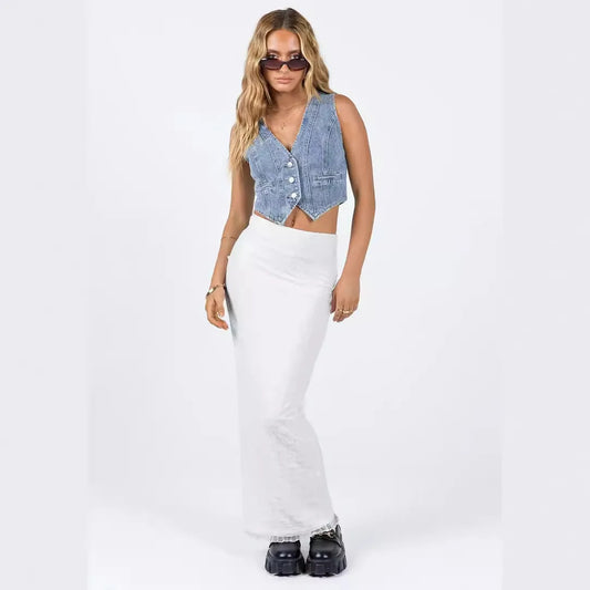 Women V Neck Denim Vest Tops Y2K Streetwear Vestidos