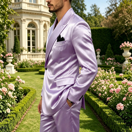 Men's Satin 2-Piece Slim Fit Suit for Wedding, Prom, and Formal Occasions