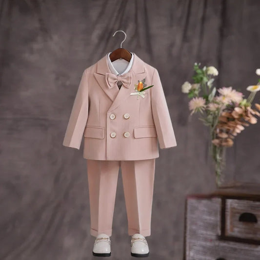 Kids Formal Suit Set Boys Girls Wedding Blazer Multi-Piece Pink Performance Costume