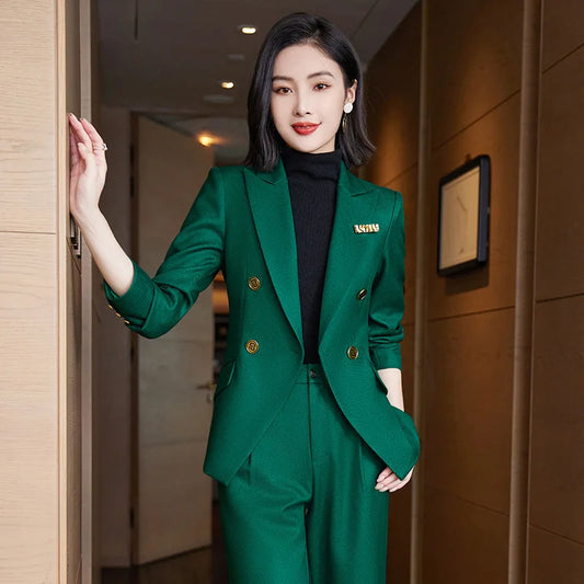 Elegant Women's Double Breasted Blazer Pants Set 2025 Autumn Winter Fashion Office Work Outfit Lady Matching Set Trousers Jacket