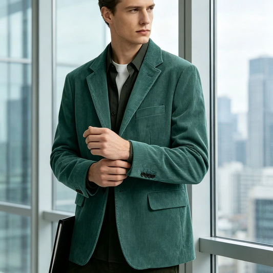 Corduroy Blazer for Men — Single Breasted Slim Fit Suit Jacket for Business and Casual Wear