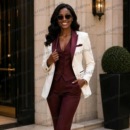 White And Burgundy Green Formal Business Women Suit Wedding Party Prom Ladies Mother Girl Tuxedos 3 Piece Set Blazer Vest Pants