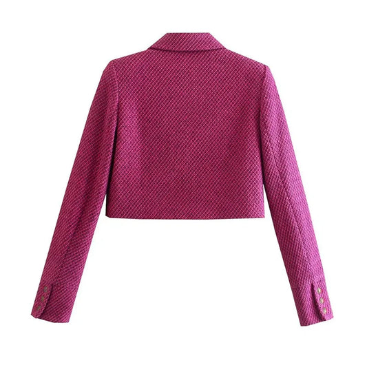 Textured Short Suit Jacket for Women Autumn Early Release Fashionable Commute Style Pure Color Double Breasted Button up