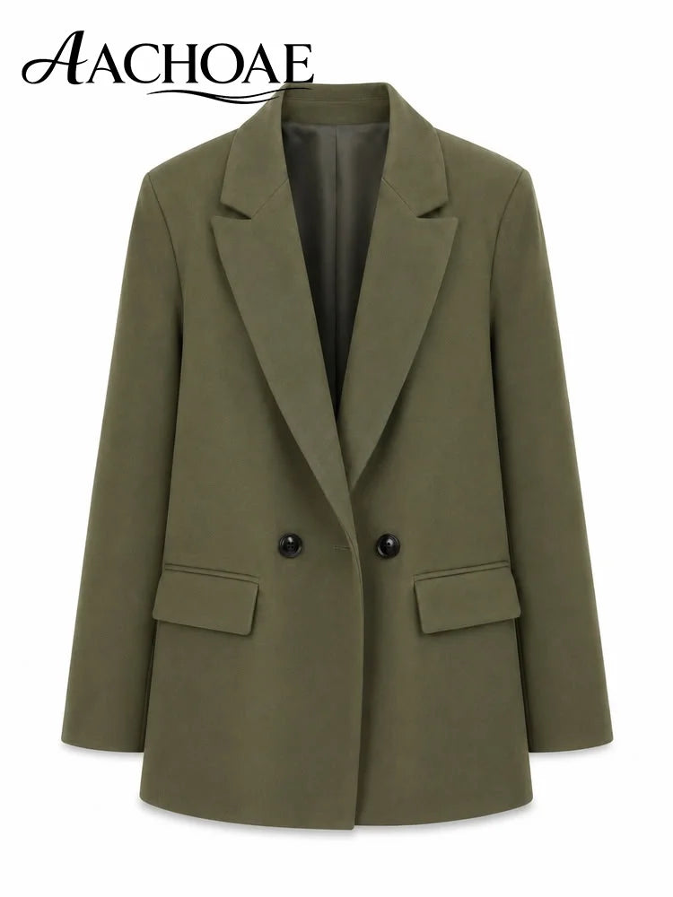 Women Double Breasted Blazer Elegant Office Lady Suit Jacket Oversized Casual Long Sleeve Blazer Spring Autumn Outerwear