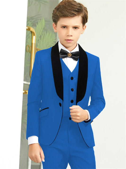 Hot Sale Shawl Lapel Kids Suits Jacket Vest Pants 3 Pieces, Fast Delivery Boys Slim Fit Suit Set Formal Blazer Sets