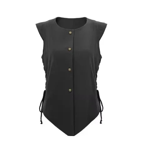 Women Pirate Vest Medieval Costumes Adult Halloween Renaissance Vest Black Bard Vest Top Bodice