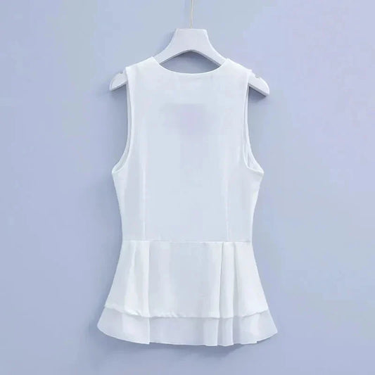 2025 New Summer Vests Women V-Neck Chic Chiffon Vest Tops Female Casual Pretty Waistcoat Ladies Sleeveless Jacket Chaleco Mujer