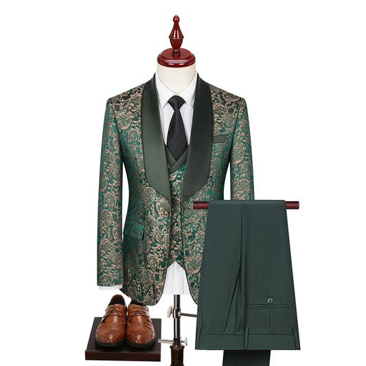 Embroidered Men Suit 3 Pieces Printed Striped With Lapel For Wedding Banquet Work Business Tuxedo Set Jacket Vest With Pants
