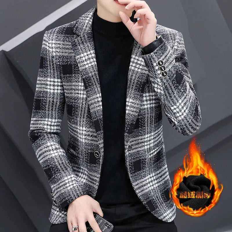 Men's Smart Casual Blazer – Autumn Winter Fleece Lined Single Breasted Suit Jacket