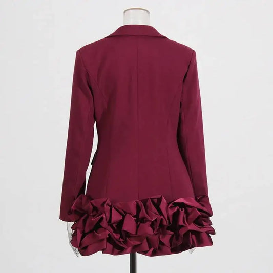 Spring Autumn New Women Blazer Dress Double Breasted Notched Collar Patchwork Ruffled Hem Elegant High-End Ins Coat HK11501