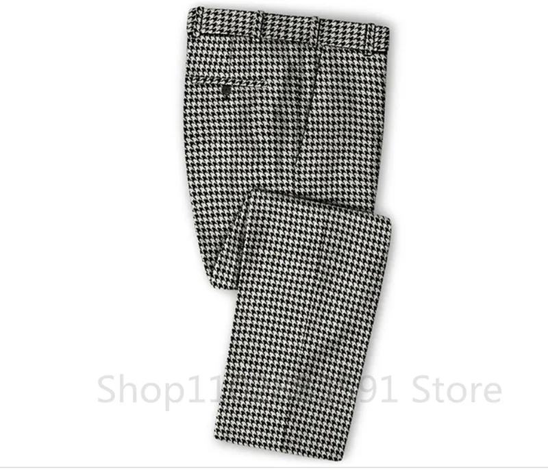 2 Piece Plaid Men Suits for Wedding/Business Slim Fit Houndstooth Checkered Groom Tuxedos Male Fashion Clothes Jacket with Pants