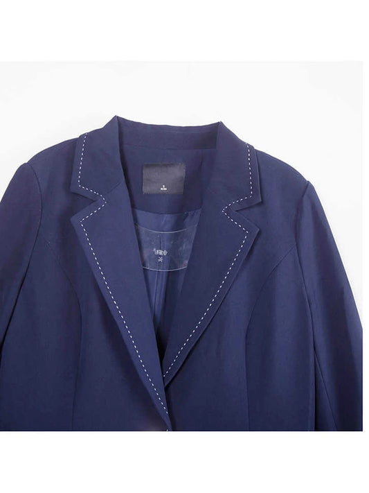 Women's Dark Blue Blazer Jacket OL Style Suit Coat Y2k Harajuku 2000s Vintage Long Sleeve Single Breasted Outerwear Autum 2025