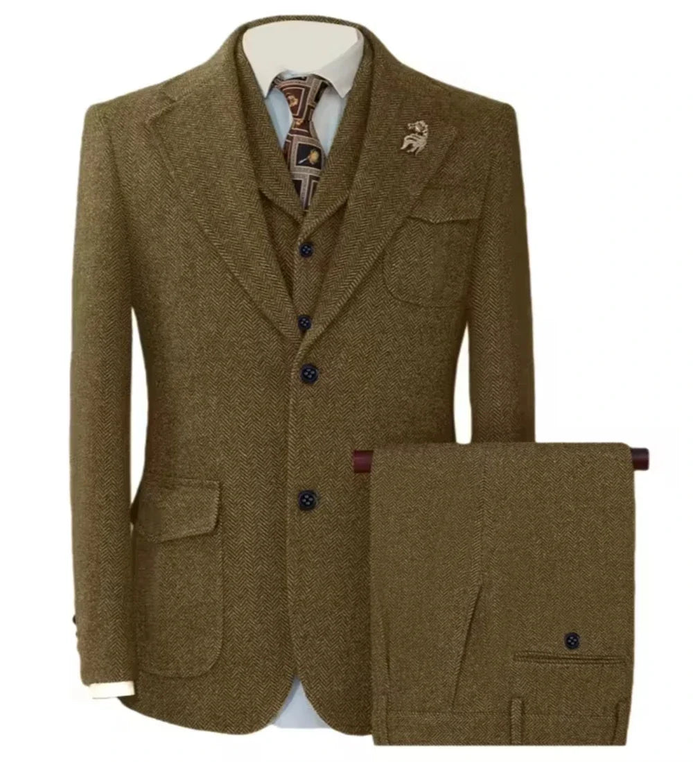 Ensemble 3 pièces Veste+Gilet+Pantalon Costume Homme Classique Chevrons Ensembles Costumes Homme Luxe de Haute Qualité Costume de Mariage