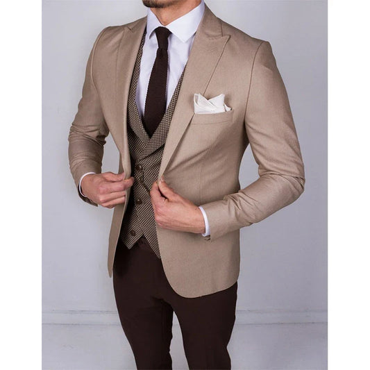 Fashion One Button Men's Wedding Prom Suits Slim Fit Skinny Terno Business 3 Pieces(Jacket+Pant+Vest+Tie)traje novio