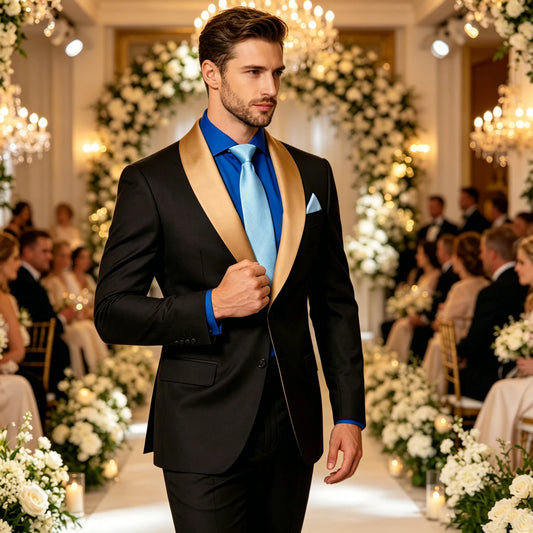 Men's Slim Fit Tuxedo with Satin Shawl Lapel – 2-Piece Formal Suit for Wedding & Groom