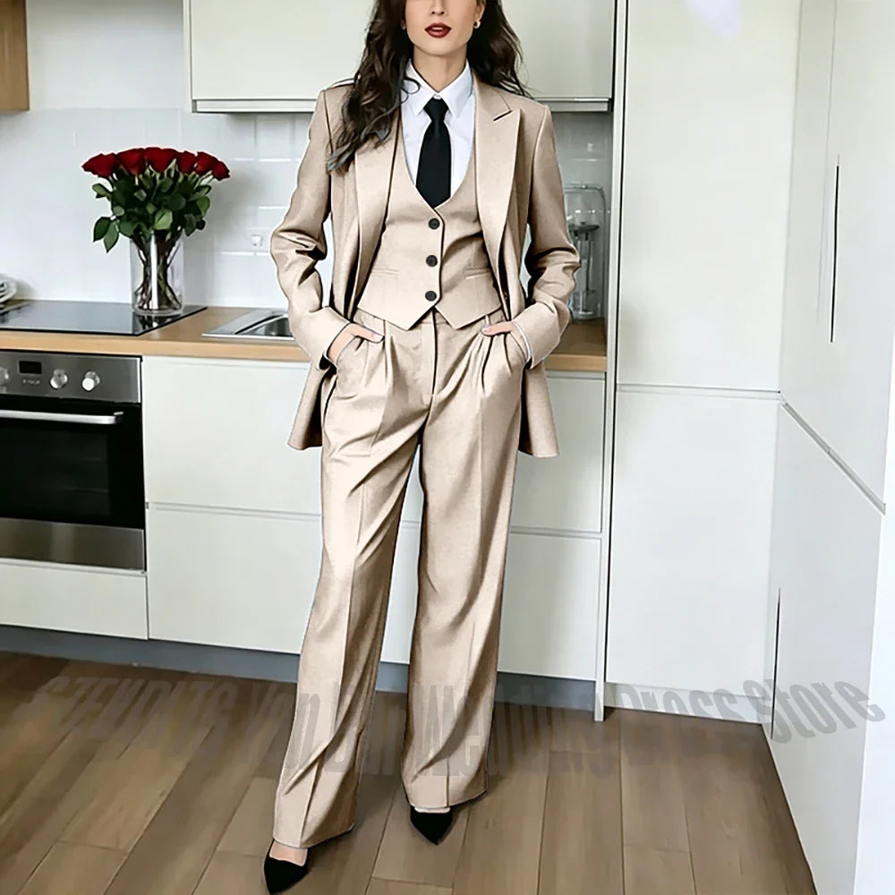 Classic Peaked Lapel Women's Pant Suits 3 Piece Formal Office Regular Fit Single Breasted Business Occasion Party Event Outfit