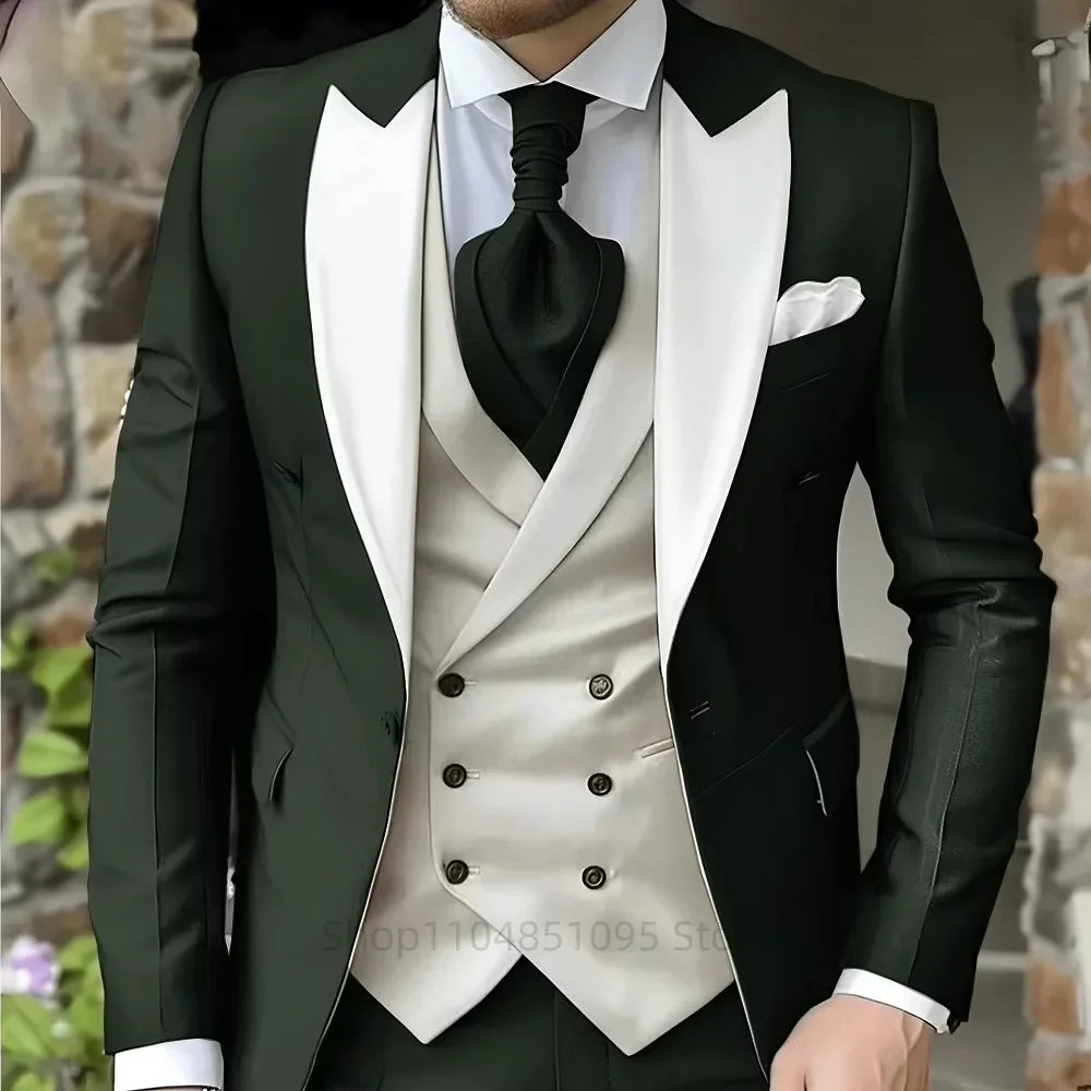 Costumes roses pour hommes Élégant smoking de marié à revers pointu Veste 3 pièces Gilet et pantalon Ensemble de costume formel pour hommes pour affaires et bal de promo