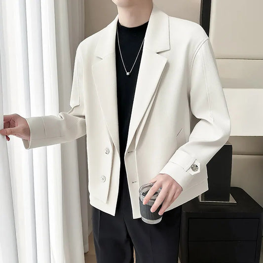 2025 Spring New Fake Two Piece Suit Collar Jacket Men Korean Trend Casual Business Blazers Loose Street Wear Social Jacket