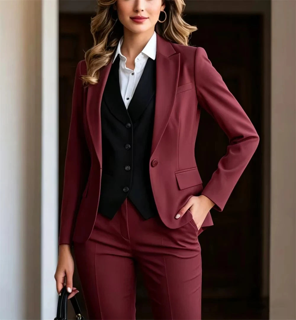 Beige Women's Suits 3 Piece Suit Official Outfits Formal Event Wear Women's Business Set Formal Outfit Jacket+Vest+Pant