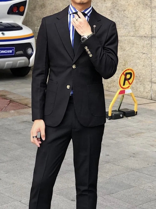 Mens Business Formal Suits Set Solid Classic Office Man Smart Casual Blazer Pants Two Piece Set Gentleman Party Wedding Suits