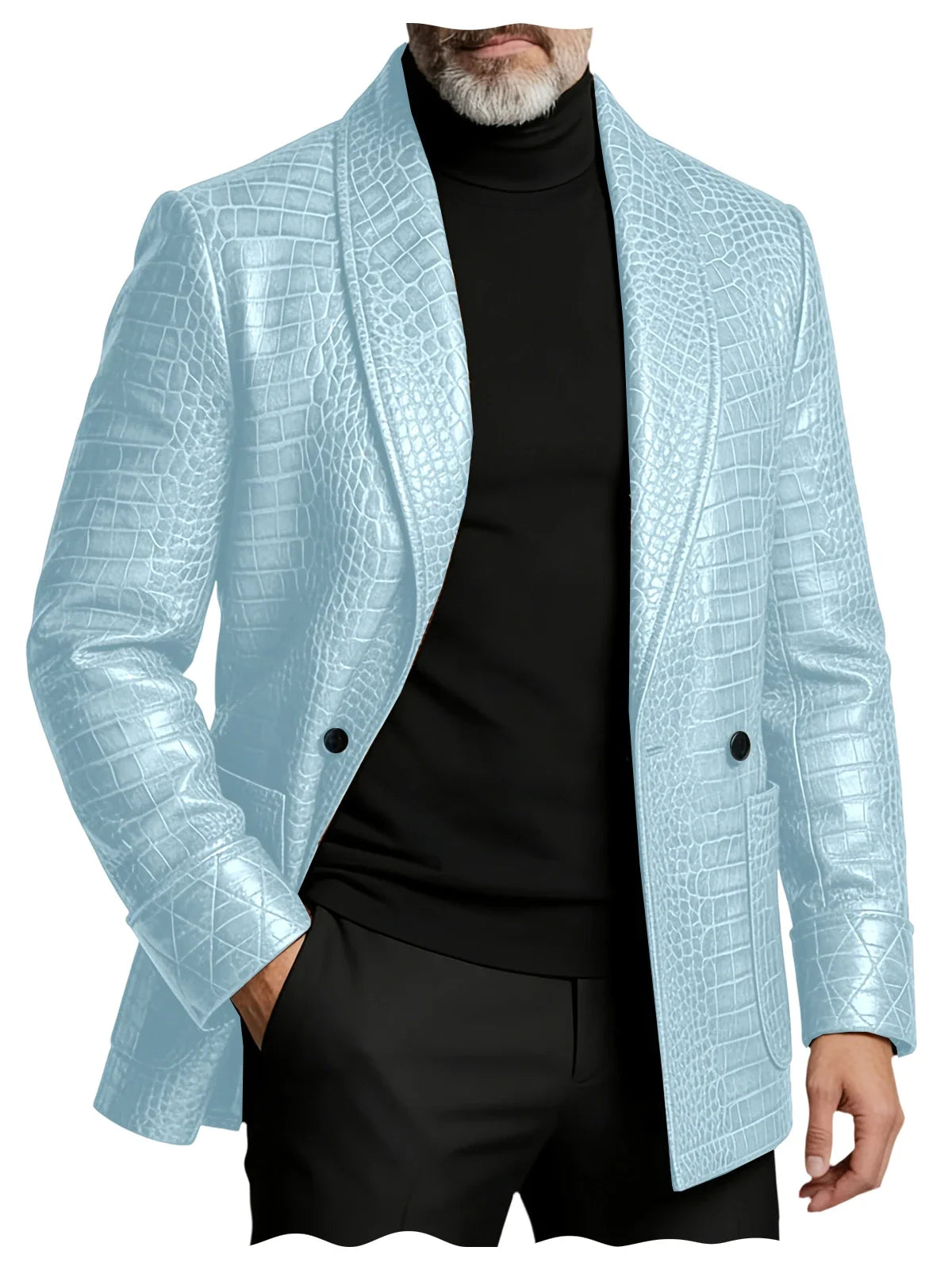 Men's Crocodile Embossed Leather Blazer Double Breasted Business Casual Brown Jacket Office Wear Formal Plus Size Suit Coat