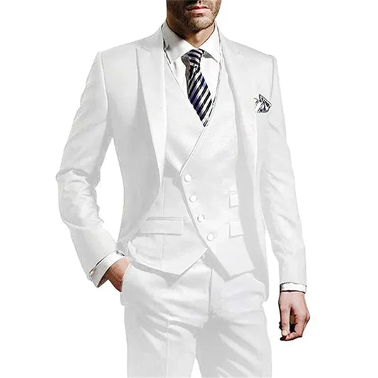 Navy Blue Men Wedding Suits Groom Tuxedo Business Party Male Suit 3 Piece Jacket Vest Pant Custom Ternos Masculino Luxo Italiano
