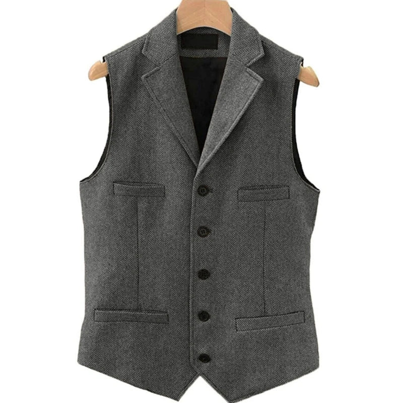 Men's Herringbone Vest – Single Breasted Waistcoat for Wedding & Formal Occasions