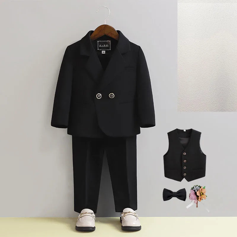 Children Formal Pink Wedding Dress Flower Boys Photography Suit Kids Stage Performance Outfit Baby Birthday Ceremony Costume