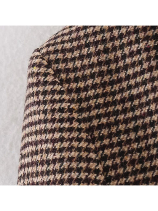 Women Brown Plaid Blazer Jacket Y2k 2000s Vintage Office Ladies Suit Coat Long Sleeve Single Breasted Oversize Outerwear Autumn