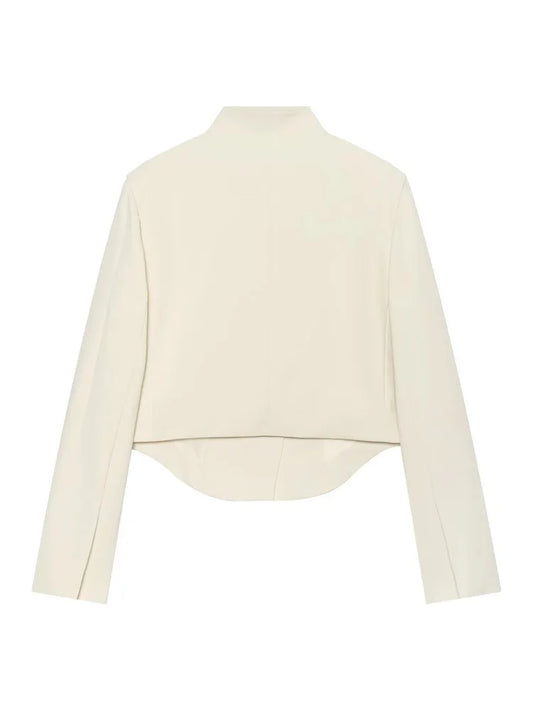 Women's Minimalist Cropped Blazer Stand Collar Suit Jacket Elegant Office Business Casual Long Sleeve Short Coat