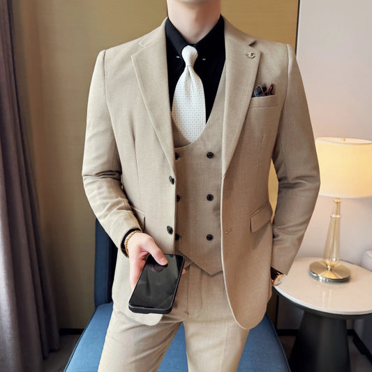 Men's 3 Piece Slim Fit Waffle Suit Set – Wedding Groom & Party Suit