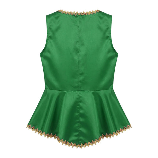 Women Cosplay Medieval Renaissance Costume Victorian Vest Satin Waistcoat Halloween Vintage Tops Lace-up Peplum Vest Gothic