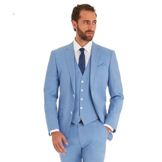 Men Suits Business Casual Wedding Slim Fit Groom Wear Notched Lapel Three Pieces Formal Suit (Jacket+Pants+Vest) Costume Homme