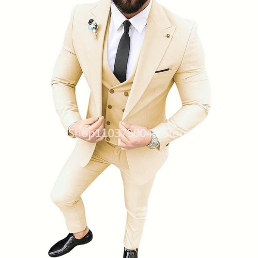 Nouveau Costume Homme Marron 3 Pièces Affaires Formel Slim Fit Mariage Décontracté Marié Smoking Style Classique Veste Gilet Avec Pantalon