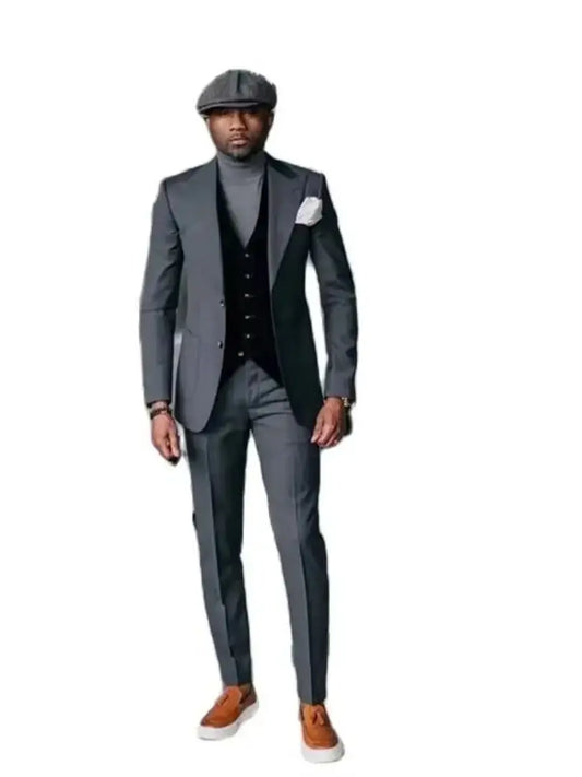 Suits for Men Wedding Groom Costume Balzer Black Shawl Lapel Blue Terno Jacket Pants Vest Three Piece Custom Made Veste Homme