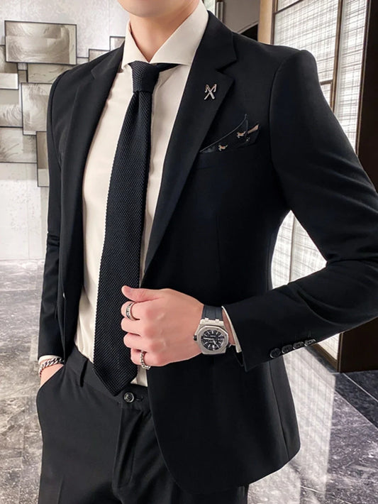 Spring Autumn Handsome Jacket Pants 2 Pieces Formal Business Sets For Men Notched Lapel Men's Suits Banquet Party Wear In Stock