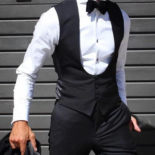 Men's Slim Fit Suit Vest for Wedding & Formal Occasions – Black Single Breasted Waistcoat