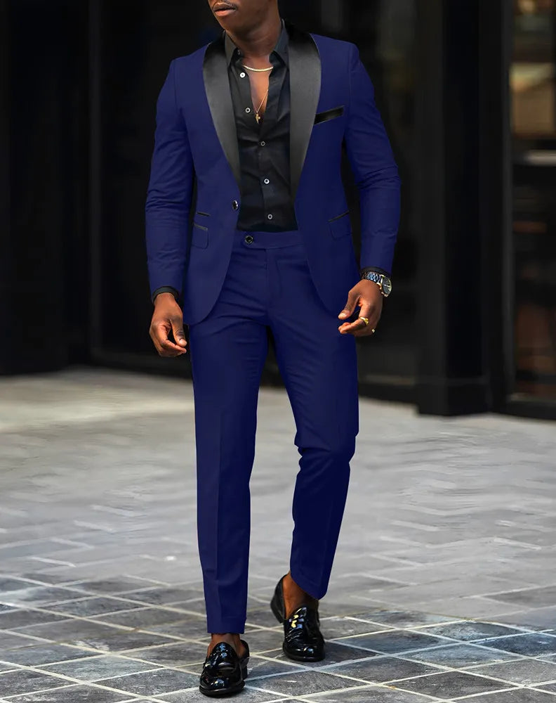 Ensemble 2 pièces pour homme, costume de mariage ou d'affaires, veste à un bouton et pantalon, ensemble veste slim fit