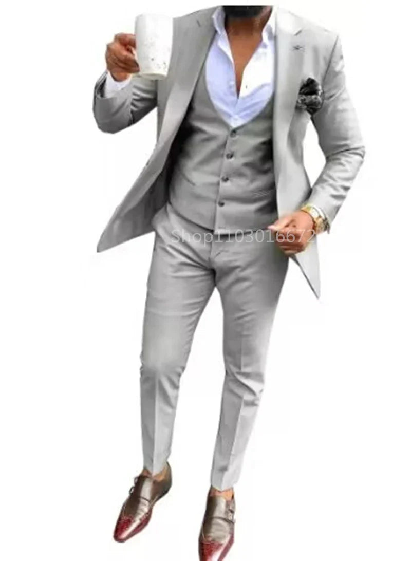 Elegant Solid Men Suits Smart Casual Single Breasted Slim Fit Blazer Vest Pants High Quality 3 Piece Costume Homme for Party