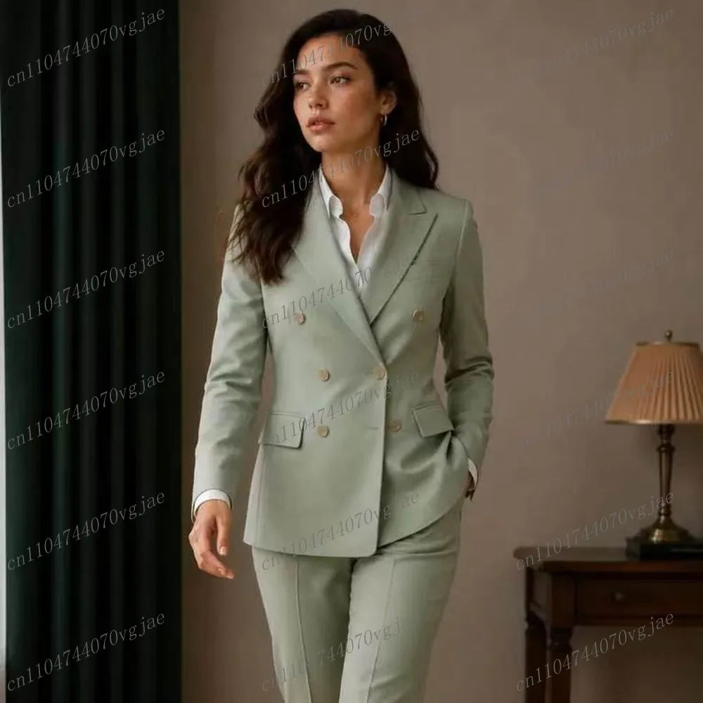 Mint Green Fashion Women Suit Formal Wedding Party Business Prom Ladies Girl Mother Costume 2 Piece Set Jacket Pants