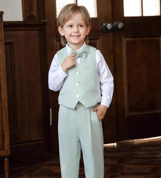 Children Vest Pants Bowtie Photography Suit Kids Birthday Wedding Party Dress Performance Tuxedo Set Boys Girls Ceremony Costume