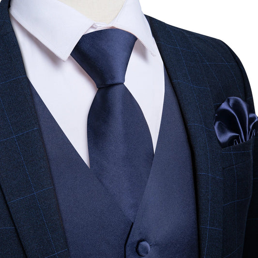 Men's Satin Suit Vest – Solid Blue Formal Waistcoat for Weddings & Business