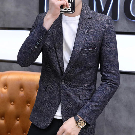 The 2025 autumn checkered suit jacket is a stylish, cool, casual, business and trendy Korean-style fitted suit jacket top