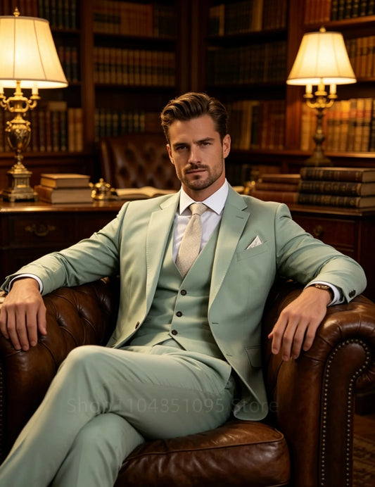 Formal Men Suits Elegant 3 Pieces Blazer Vest Pants Sets Two Buttons Tuxedo Slim Fit Tuxedo Suit for Business Wedding Party
