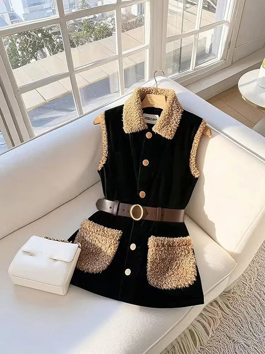 British Fashion Office Lady Black Patchwork Blazers Vest Spring Autumn Sleeveless Jackets Women Temperament Formal Slim Fit Top